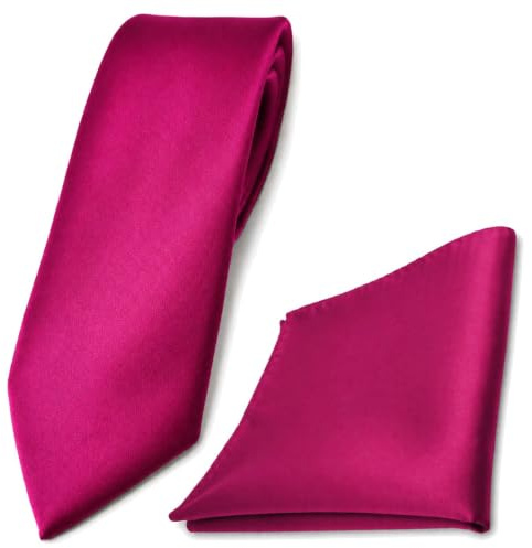 TigerTie - schmale Krawatte & Einstecktuch magenta einfarbig einfarbig
