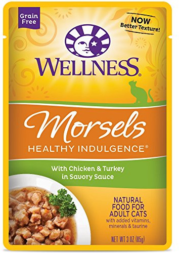 Wellness Natural Pet Food Healthy Indulgence Grain Free Wet Cat Food, Morsels Chicken and Turkey, 3 Ounce (Pack of 24)