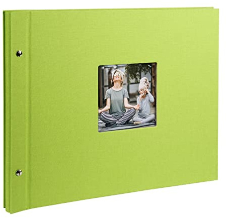 goldbuch 28976 Schraubalbum mit Fensterausschnitt, Bella Vista, 39 x 31 cm, Fotoalbum mit 40 schwarze Seiten mit Pergamin-Trennblättern, Album erweiterbar, Fotobuch aus Leinen, Grün