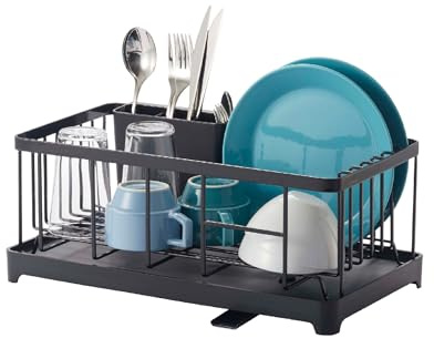 YAMAZAKI 2876 Tower Wire Dish Drainer, Black, Steel/ABS Resin, 42 x 23 x 17 cm