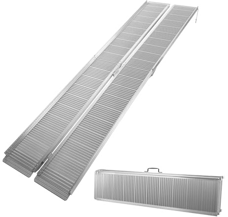 Wiltec Rollstuhlrampe doppelt faltbar 213cm 270kg, Mobile Auffahrschiene als Rollirampe, Aluminium Kofferrampe
