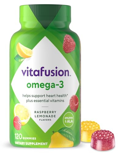 Vitafusion Omega-3 Gummy Vitamins, Berry Lemonade Flavored, Heart Health Vitamins(1) With Omega 3 EPA/DHA and Vitamins A, C, D and E, America’s Number 1 Vitamin Brand, 60 Day Supply, 120 Count