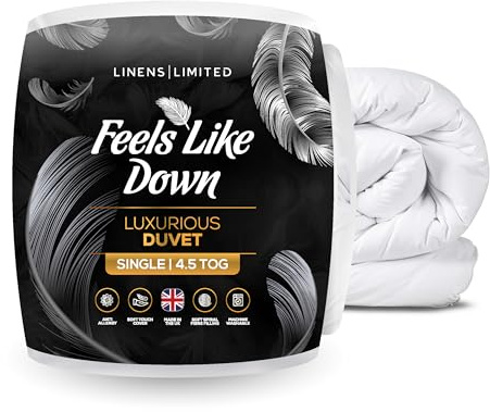Linens Limited Single Duvet 4.5 Tog, Made in the UK, Feels Like Down, Luxurious Quilt, Soft and Comfy, Ultra-Fine Siliconised Hollowfibre, Machine Washable (White)