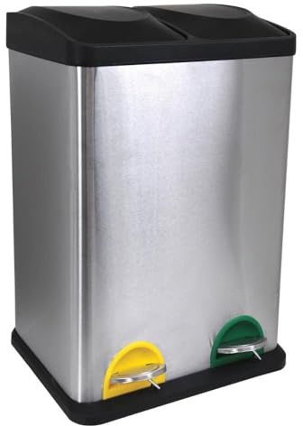 MSV - Contenedor de reciclaje con pedal de acero inoxidable de 40 l - 2 contenedores extraíbles de 20 l - Diseño moderno - Silencioso y a prueba de olores - Ideal para cocina y exteriores