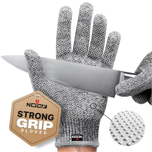 NoCry Cut Resistant Gloves with Grip Dots for Men and Women - High-Performance Level 5 Cut Proof Working Gloves; E383 Certified Anti Cut Safety Gear; Food Grade Mandolin Gloves