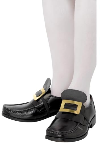 Smiffys Tales of Old England Metal Shoe Buckle, Gold with Elastic Strap, Historical Fancy Dress, Historical Dress Up Accessories Halloween