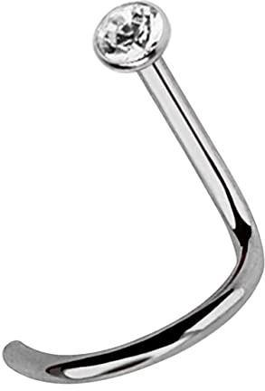 Modern Nature Piercing-Schmuck 1 x Titan Nasenstecker Spirale, gefaßter 2,0 mm Stein in vielen Farben wählbar, Stab 0,8 mm