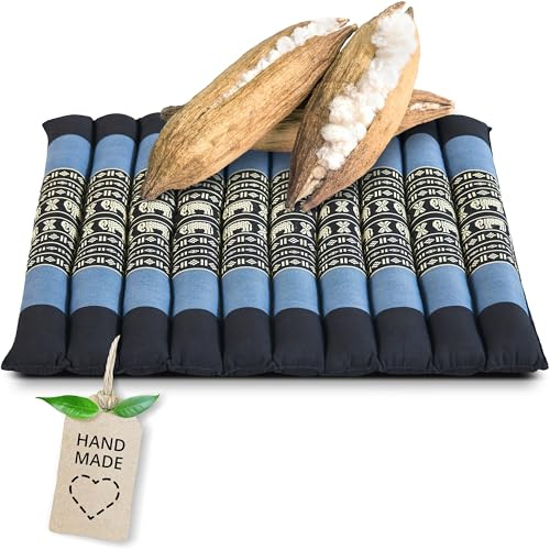 livasia Sitzkissen Stuhlauflage groß - 50x50x4,5cm - Bodenkissen gesteppt Indoor/Outdoor, Meditationskissen Yogakissen, Stuhlauflage Palettenmöbel, Steppkissen Stuhl und Bank (Blau/Elefanten)
