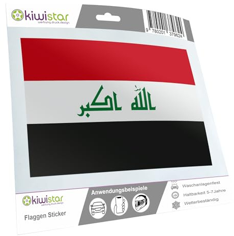 Kiwistar - Autoaufkleber Sticker Fahne Flagge Aufkleber 10cm Irak Flagge Länder Wappen Fahne Sticker Kennzeichen - Auto - Fahrrad - LKW