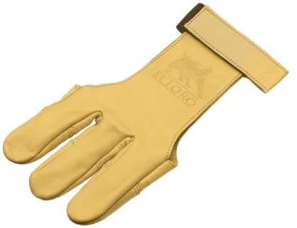 elToro Traditioneller Schießhandschuh Gelb Bogenschießen | aus angenehmen weichem Leder gefertigt, für den Bogensport, Handschuh Pfeil und Bogen