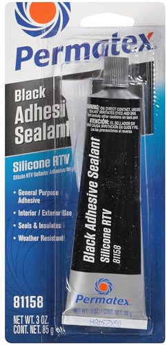 Permatex 81158 Black Silicone Adhesive Sealant, Multi Purpose adhesive Sealant, Can be applied to Variety of surfaces, Inside and Outside use 1 x 85g