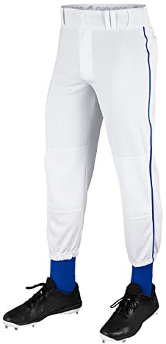 CHAMPRO Traditional Fit Triple Crown Classic Baseball Pants with Contrast-Color Braid Piping and Reinforced Sliding Areas, WHITE BODY, ROYAL PIN, Large