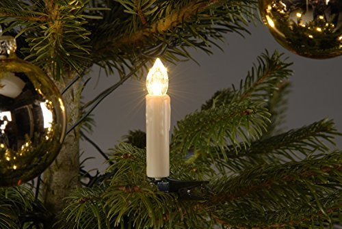 Trango 24-flammig 340047 Außen LED-Christbaumkerzen Outdoor Weihnachtskerzen warmweiß leuchtend – 24 Kerzen mit Stecksystem Außenbereich leuchtende Weihnachten - Christmas Candle LED auswechselbar