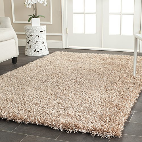 Safavieh Alfombra Shag Sala de Estar, Comedor, Dormitorio - New Orleans Shag Collection, Pelo Largo, Beige y Beige, 152 X 244 cm
