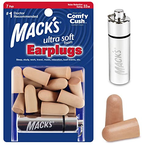 Mack's Ultra Ear Plugs 7 pairs with free travel case - Beige