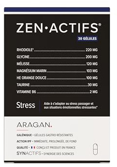 Zenactifs - Complement Alimentaire Anti Stress - Rhodiola, Magnesium, Melisse, Glycine, Taurine & Vitamine B6 - Aragan - 30 Gélules