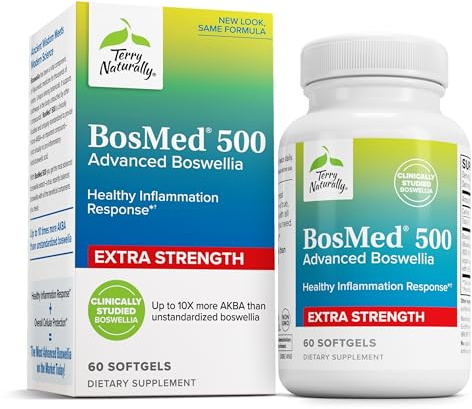 Terry Naturally BosMed 500 Extra Strength - Boswellia Serrata Extract Supplement - Dietary Supplement for Healthy Lung Support - Herbal Supplement Formula - 60 Softgels