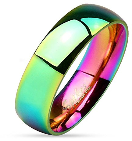 Bungsa 54 (17.2) Regenbogen Ring Edelstahl klassisch bunt für Damen & Herren 49-67 (Fingerring Partnerringe Verlobungsringe Trauringe Damenring Chirurgenstahl Frauen Männer)