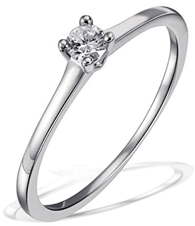 Goldmaid Damen-Ring Solitär Verlobungsring 925 Silber rhodiniert Diamant (0.1 ct) Brillantschliff weiß Gr. 56 (17.8) größenverstellbar Ehering Trauring Diamantring