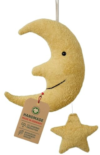 Efie Bio - Spieluhr Mond mit Stern – Bio-Baumwolle (kbA), Made in Germany, GOTS-zertifiziert, nachhaltig - Melodie Mozart (Schlafe mein Prinzchen, schlaf ein)