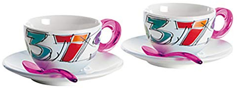 Guzzini 2 Tazze da Espresso Fucsia, Multicolore, Porcellana, Numeri, Moderne, Casa, Bevande Calde, Riutilizzabile, Tazza