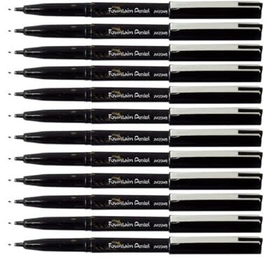 Pentel JM20MB-A Fountain Pen, Black & Gold Marbled Barrel, Black ink (Pack of 12)