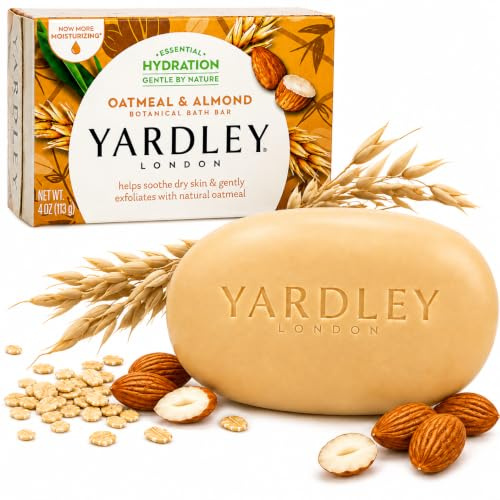 Yardley London - Pain de savon exfoliant Oatmeal & Almond (flocons d'avoine et amande) - Pour apaiser la peau sèche