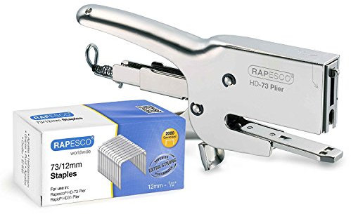 Rapesco 1306 Hochleistungs-Heftzange HD-73 und 2000 Heftklammern des Typs 73/12 mm, 70 Blatt Kapazität, Chrom