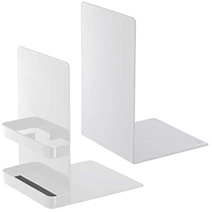 Yamazaki 6872 Tower Buchstützen (2er-Set), weiß, Stahl, minimalistisch, 15 x 12 x 18 cm (L x B x H)