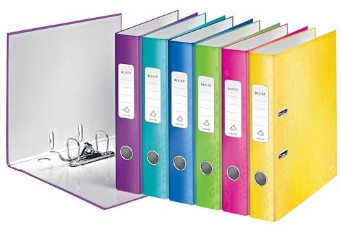 Leitz Qualitäts-Ordner 180°, 10er Pack, A4, 5 cm Rückenbreite, laminierte Graupappe, Farblich sortiert, WOW Serie, Design kann variieren, 10061099
