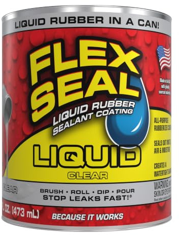 Flex Seal Liquid, Rubber Coating Sealant, Waterproof, Flexible, Breathable, and UV Resistant, Roof Repair, Basements, RV, Campers, Trailers, Marine, EPDM, Masonry, Clear, 16 oz