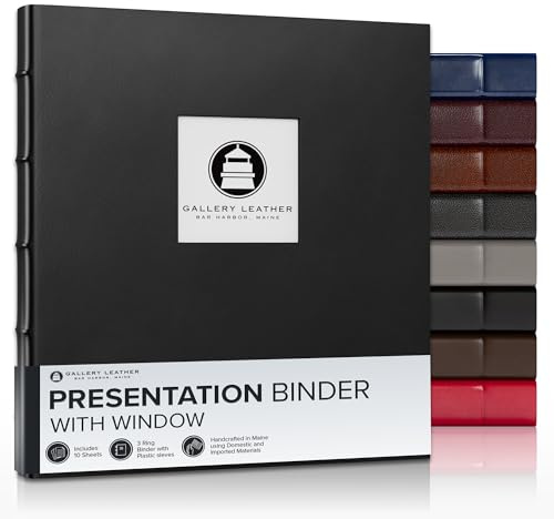 Gallery Leather 3-Ringbuch mit Kunststoffhüllen, inklusive 10 Blatt, Blattgröße 21,6 x 27,9 cm, Präsentationsbinderringe mit Fenster und Naben-Rücken, dick 3,2 cm, Freeport schwarz