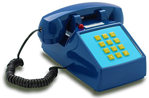 Opis Technology PushMeFon Cable: 1970er Designer Retro Tastentelefon Schnurgebunden/Festnetztelefon Schnurgebunden/Retro-Telefon in modernen Farben mit Metallklingel (dunkelblau)