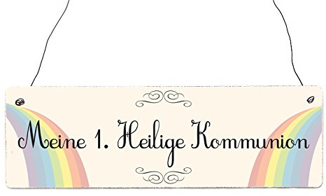 INTERLUXE Türschild Vintage Holzschild MEINE 1. HEILIGE KOMMUNION *REGENBOGEN* Shabby Geschenk Dekoration Türschild