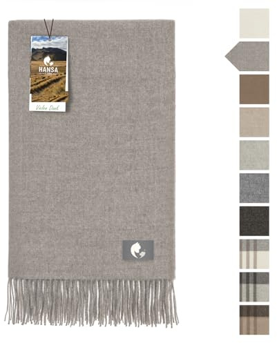 HANSA-FARM | Große Baby Alpaka Decke - 180 x 130 cm - Kuschelig weich aus 100% Baby Alpakawolle (kratzfrei, ungefärbt) Plaid Tagesdecke & Alpaka Wolldecke - Steingrau Uni (Grau)