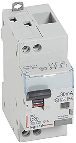 Legrand 410856 Disjoncteur différentiel monobloc DX³6000 10kA arrivée haute et départ bas à vis, U+N 230V, 20A typeF, 30mA
