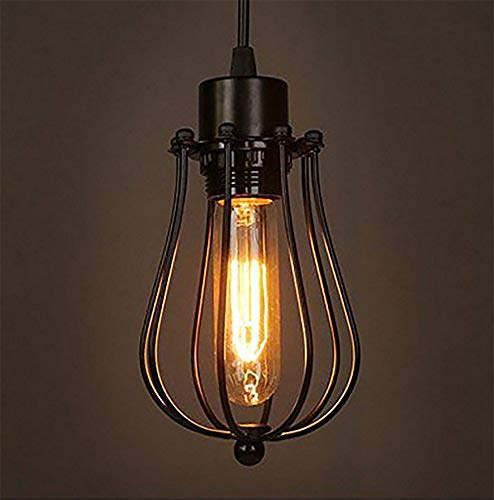 Chrasy Industrial Lámpara Colgante Retro Vintage Iluminación de Techo Moderna Negro Jaula Pantalla Lampara Luz Techo para Interiores