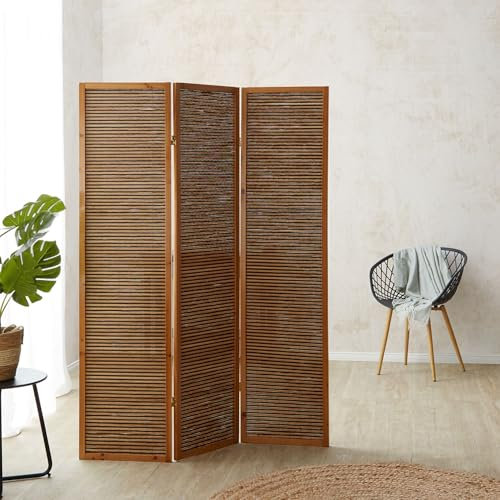 Homestyle4u Paravent Raumteiler Innen 3 teilig Bambus Sichtschutz Holz Braun