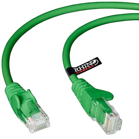 rhinocables CAT 5e High-Speed Ethernet Cable - Reliable LAN Network RJ45 Cable for Fast Internet & Data Transfer | Durable WiFi Broadband Cable for Gaming & Streaming, (10m, Green, Pack of 1)