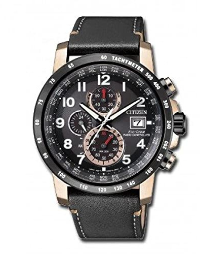 Citizen Herren-Armbanduhr Eco-Drive Funk Chronograph Quarz Leder AT8126-02E