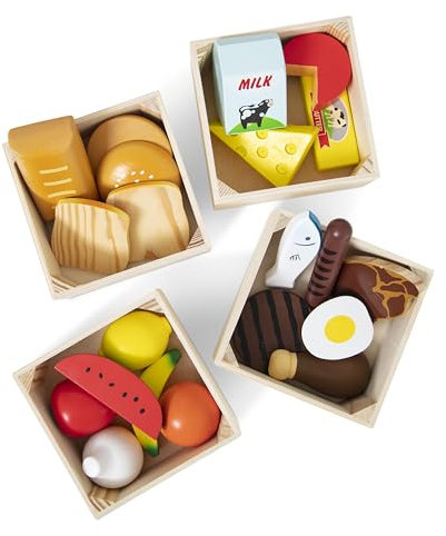 Melissa & Doug Nahrungsmittelgruppen aus Holz - 21 Holzlebensmittel zur Ernährungslehre und für die Kinderküche, für fantasievolles Rollenspiel, für Kinder ab 3 Jahren