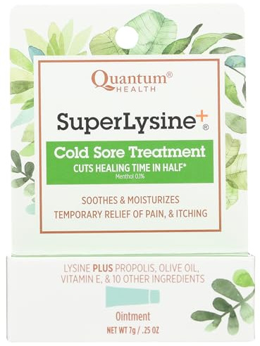 Quantum SuperLysine+ Cold Sore Treatment Ointment|Relieves Pain, Burning, and Itching|Cuts Healing Time in Half|0.25 Ounce
