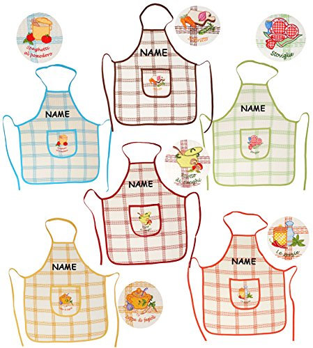 alles-meine.de GmbH 4 Stück Kochschürzen - mediterran - italienische Sprüche - incl. Namen - mit aufwendiger Stickerei & großer Tasche - für Erwachsene & Jugendliche - 100 ..
