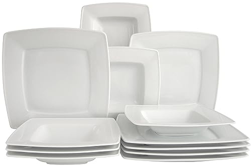 CreaTable, 12208, Serie Victoria weiss, 12-teiliges Geschirrset für 6 Personen, Tafelservice aus Porzellan, spülmaschinen- und mikrowellengeeignet, Made in Europe