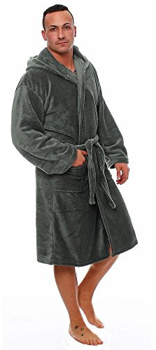 Herren Damen Bademantel Kingston Microfaser Morgenmantel mit Kapuze