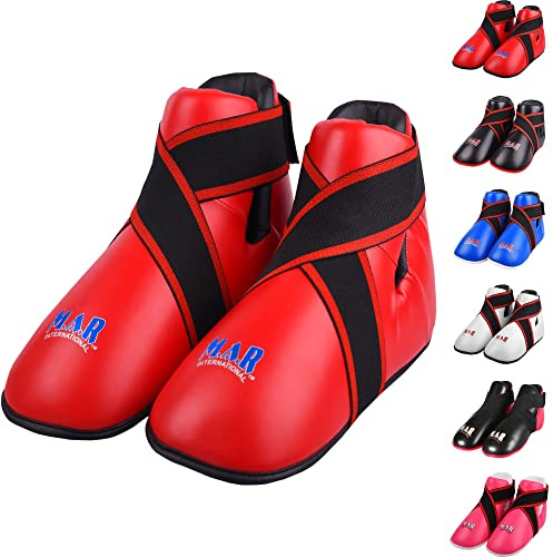 MAR | Martial Arts Foot Protector for Karate, Kickboxing, Muay Thai, K1, Taekwondo, Karate Kick Boots, Taekwondo Foot Protectors, Moulded Foam Padding and Elasticated Toe Loops (5 Colours Available)