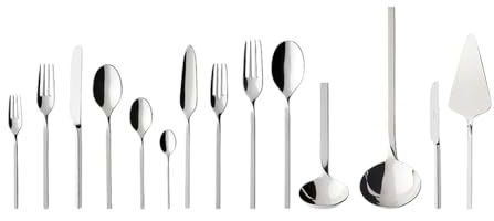 Villeroy & Boch - NewWave Besteckset 113-teilig Silber, Spülmaschinenfest, Besteck Set für 12 Personen, Besteckset Platin, Besteck, Edelstahl