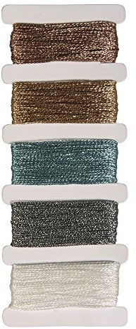 Rayher 53587701 Metallic-Garn Stitch & Knot, Metallictöne, 5 Farben je 10 m (50 m), Kreuzstich-Garnset, Stickgarn Set, Knüpfgarn, Garn für Freundschaftsbänder