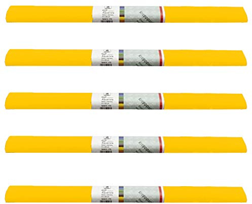 PARTY DISCOUNT wasserfestes Krepppapier | 250x50 cm | Feinkrepp Maibaum Dekoration Farbecht (Gelb, 5 Rollen)