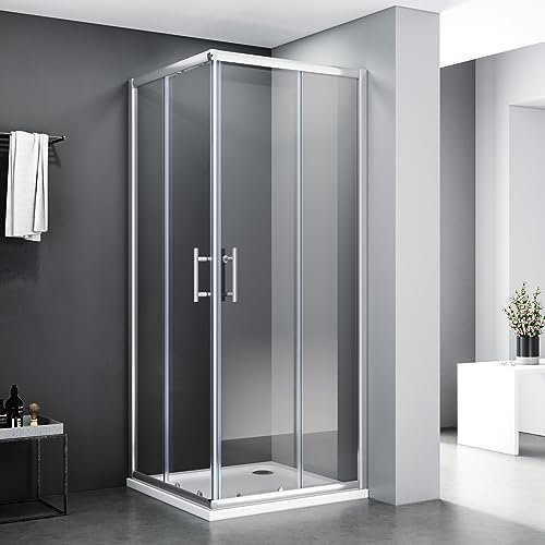 SONNI Mampara de Ducha Puerta Corredera 90x80x185cm, Cabina de Ducha de Cristal Templado 5mm Transparente con Nano Revestimiento Antical